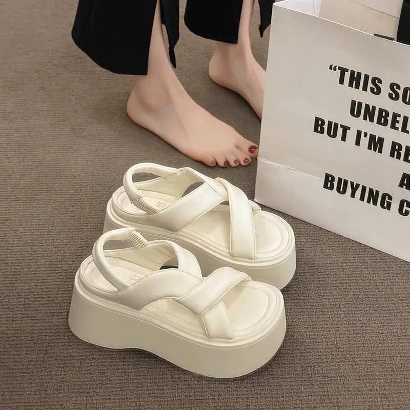 Dép sandal nữ đế cao quai chéo bánh mì tăng chiều cao