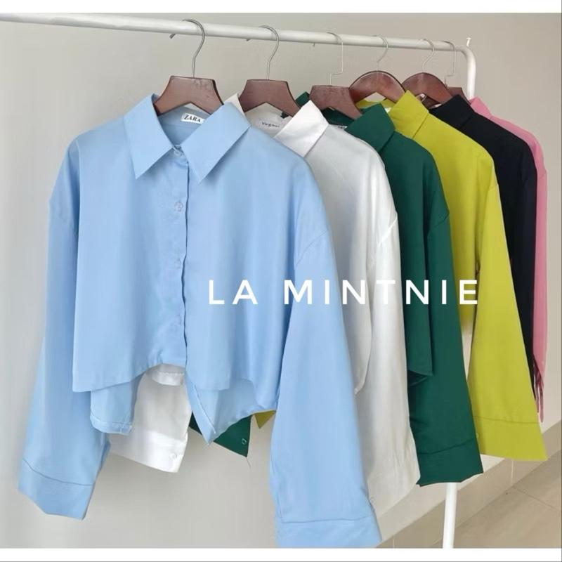  Áo sơ mi croptop dáng ngắn mix được nhiều kiểu Trơn Cotton 
