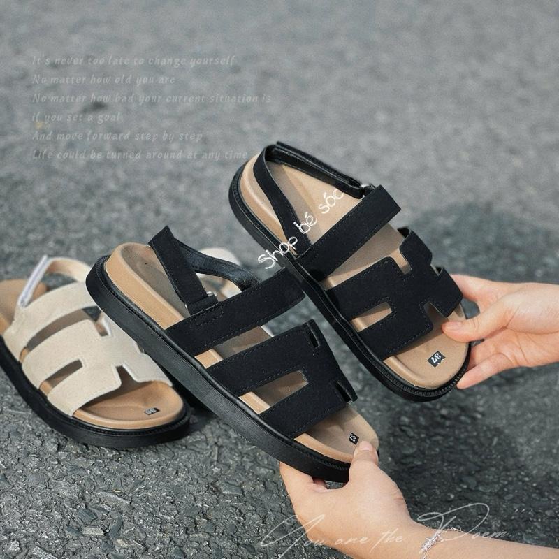 Giày Sandan quai ngang da lộn (HA2),mẫu  chuẩn size,chân bạn nào  tròn thì tăng dùm shop 1 size,đế cao 3cm,mang êm chân.