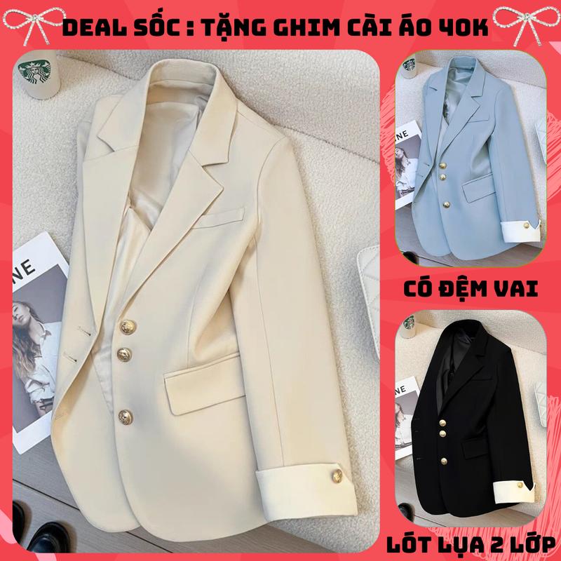  Áo Blazer Nữ Dài Tay Cúc Giữa Tay Phối Viền Trẻ Trung Cao Cấp Có Đệm Vai Lót Lựa 2 Lớp Phong Cách Thanh Lịch Thời Thượng ÁO VEST PHỐI TRẮNG 