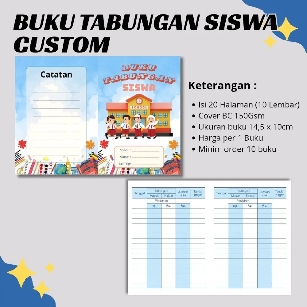 Buku Tabungan Siswa Custom Stationery isi 20 Halaman Kertas
