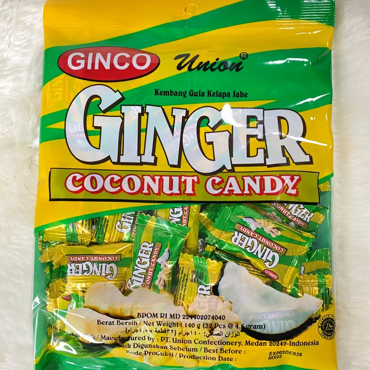 union Ginger Permen kelapa jahe 1bks 32btr
