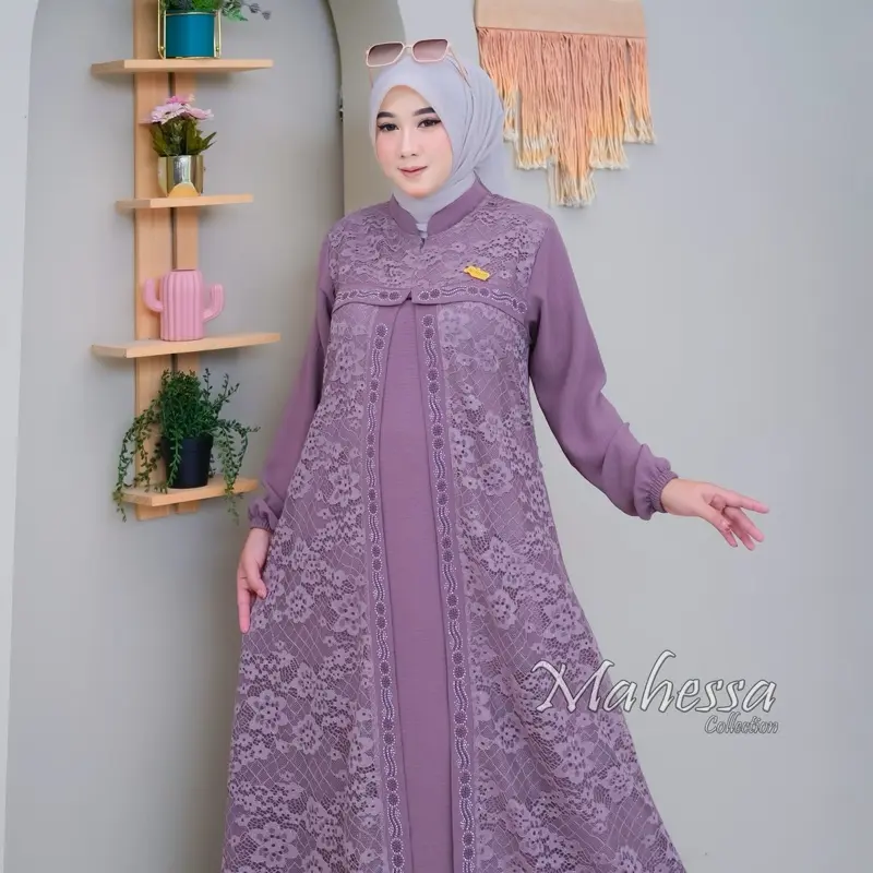 Jamia Gamis Sabyan Brukat Tulang Crinkle Airflow Premium Dress Cringkel Brokat Mewah Kondangan Swarovsky 1