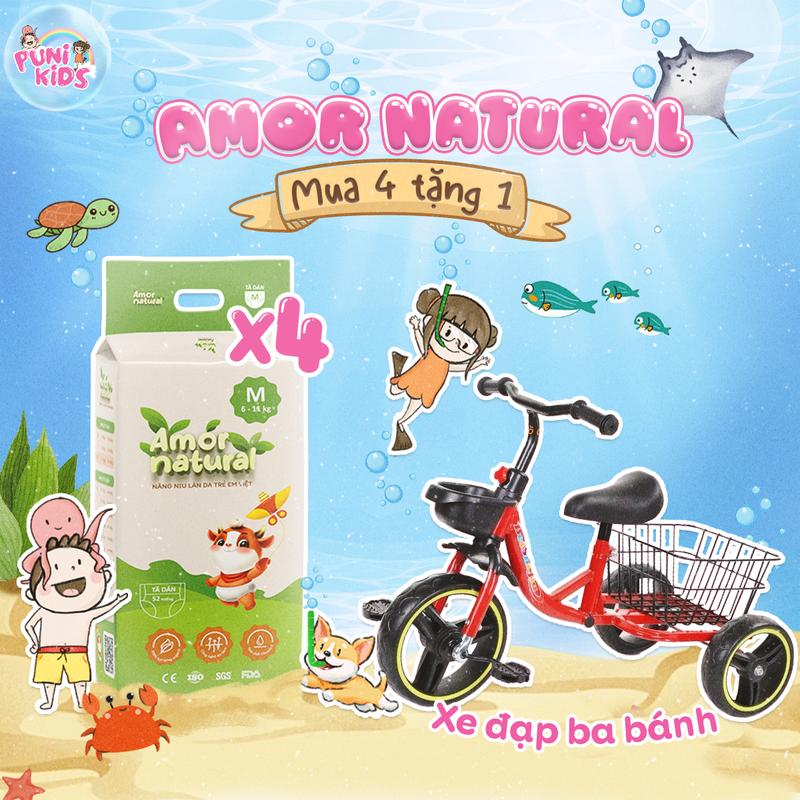 (4A) [TẶNG XE ĐẠP 3 BÁNH GIỎ SẮT] COMBO 04 BỊCH TÃ BỈM VIỆT AMOR NATURAL dán/ quần, bỉm Việt chất lượng, mỏng nhẹ, thấm tốt size NB - 4XL cho bé