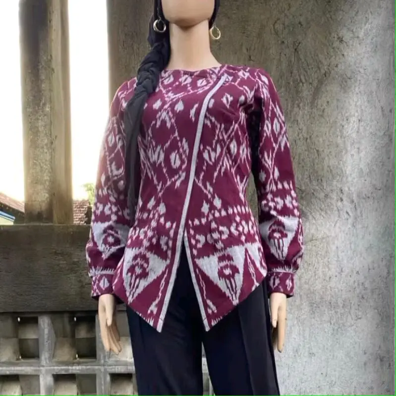 Atasan tenun terbaru formal casual lengan panjang terbaru