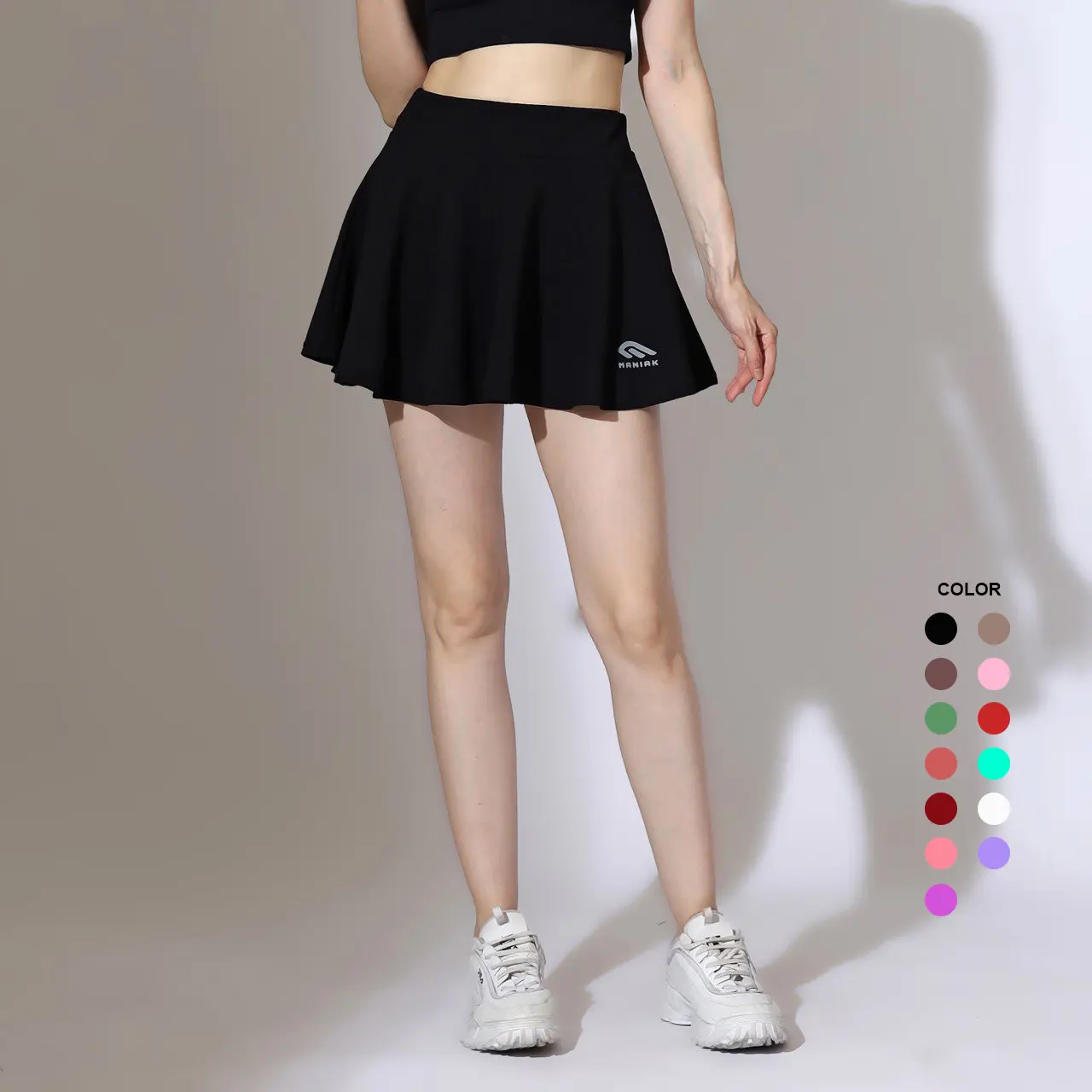 MANIAK Rok Mini Short Skirt Flare Casual Olahraga Sport Tennis Poundfit Gym Voly Golf Senam Dancer Zumba Aerobik Bulutangkis Renang Sepeda Lari (ROK-03)