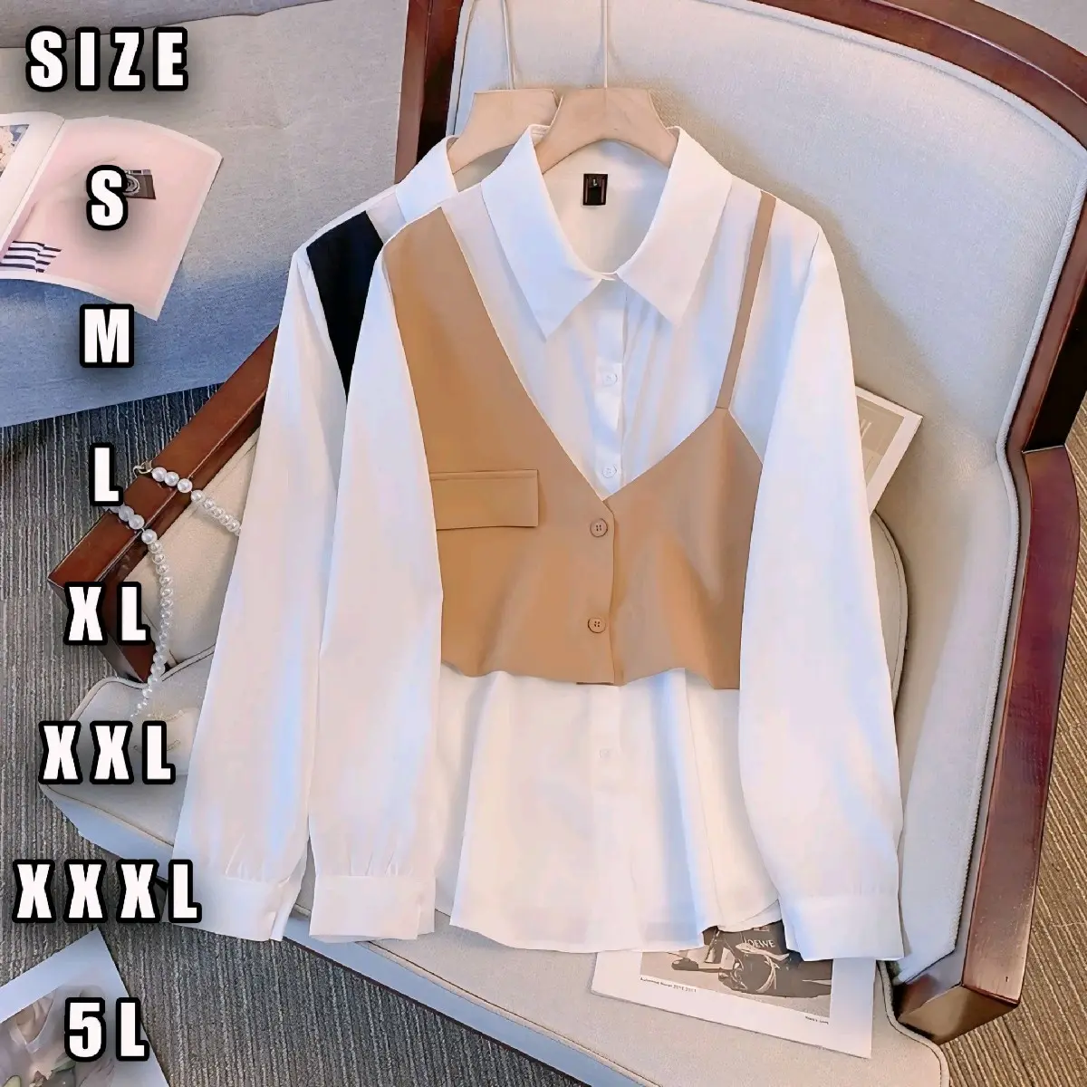 Dakota Kemeja Vest Wanita Jumbo - Atasan Wanita Big Size - UKURAN S M L XL XXL XXXL 5L - Pakaian Kerja Wanita Oversize-  Baju Vest Wanita - Santai Kancing Kombinasi bahan kemeja  korean style