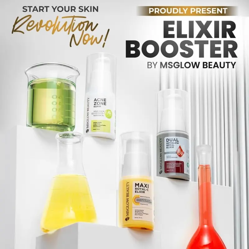 MS GLOW ELIXIR BOOSTER SERUM Maxi Royal, Dual Retiglow, Acne Zone Berjerawat Mencerahkan 1