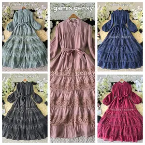 Gamis Gensy bahan organza fremium renda bunga full puring