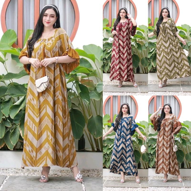 SEDRESS INARA ZIKZAK JUMBO VIRAL KEKINIAN DASTER LONGDRES GAMIS TERBARU TERLARIS TERMURAH Tidur Menyusui Melar Rayon Casual Motif 0