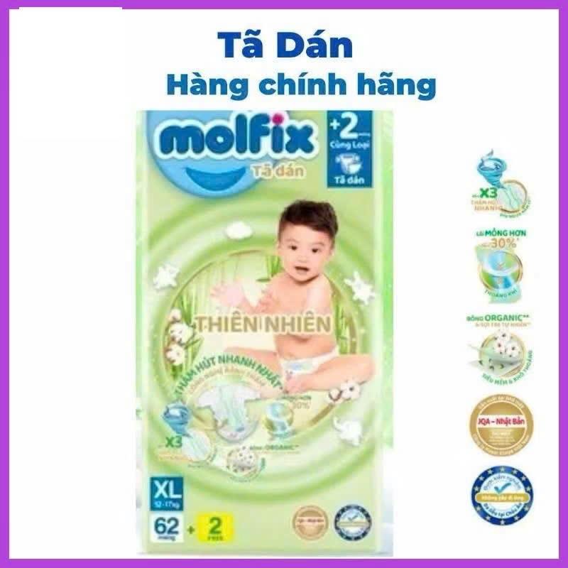 Tã dán molfix đủ size M76/L68/ XL62/XXL56 tặng khăn ướt
