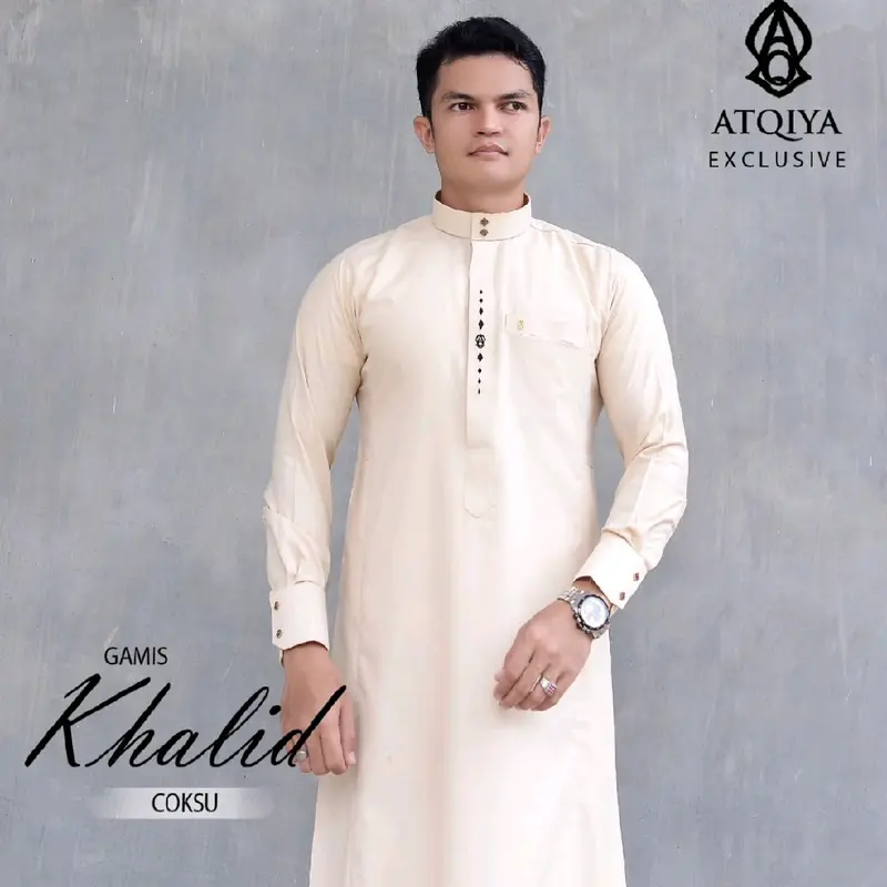 Gamis KHALID Atqiya Exclusive / Jubah PRIA DEWASA / Jubah laki-laki lengan panjang / Pria / Busana Muslim trendy kekinian / Slim / Slim Fit / Katun Toyobo / Terbaru / Thobe / Bordir 7