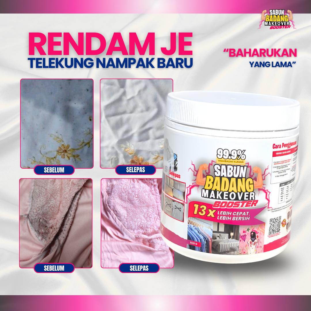Sabun Badang Makeover Booster Cleaner Multifunction Serbuk Viral Hilangkan Kotoran Degil Tahi Lalat Fabrik Warna Luntur Watercolour Darah Minyak Baju Putih Sekolah Telekung Kereta Kuali Kasut Periuk Sofa Beg Bundle Tudung Karpet Basuh Cuci Rendam
