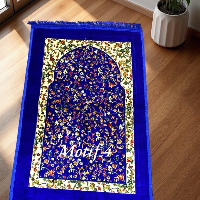 Sajadah JAIPUR Tebal Embos Halus Nyaman Ukuran Standar 70 x 110 Empuk Lembut - Motif Hitam - Turki, Muslim sajad ah Rumbai 4