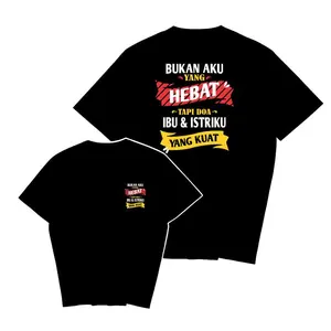 Kaos Lengan Pendek dengan Slogan Latar Belakang Putih dan Hitam Atasan Kerah Bulat Longgar