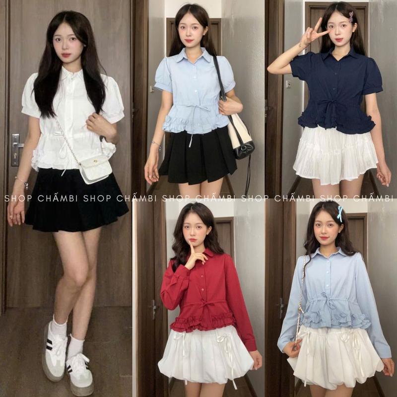Áo sơ mi nữ A.732, Áo sơ mi cổ sen dài tay vạt nhún cách điệu chiết eo tôn dáng, dễ phối đồ - Shop Chấm Bi