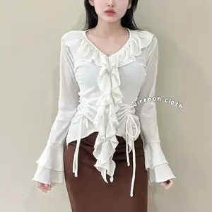 KIYANA Cirebon Cloth - Eleanor Ruffle Blouse - Korean Blouse - Blouse Aesthetic - Blouse Ruffle Wanita Panjang Atasan