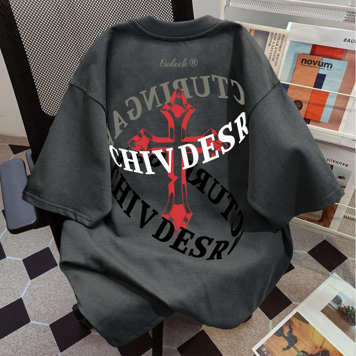 Kaos Katun Trendi Dan Bergaya Dengan Desain Cetak Huruf Retro, Atasan Leher Bulat Lengan Pendek Longgar Untuk Pria Dan Wanita.