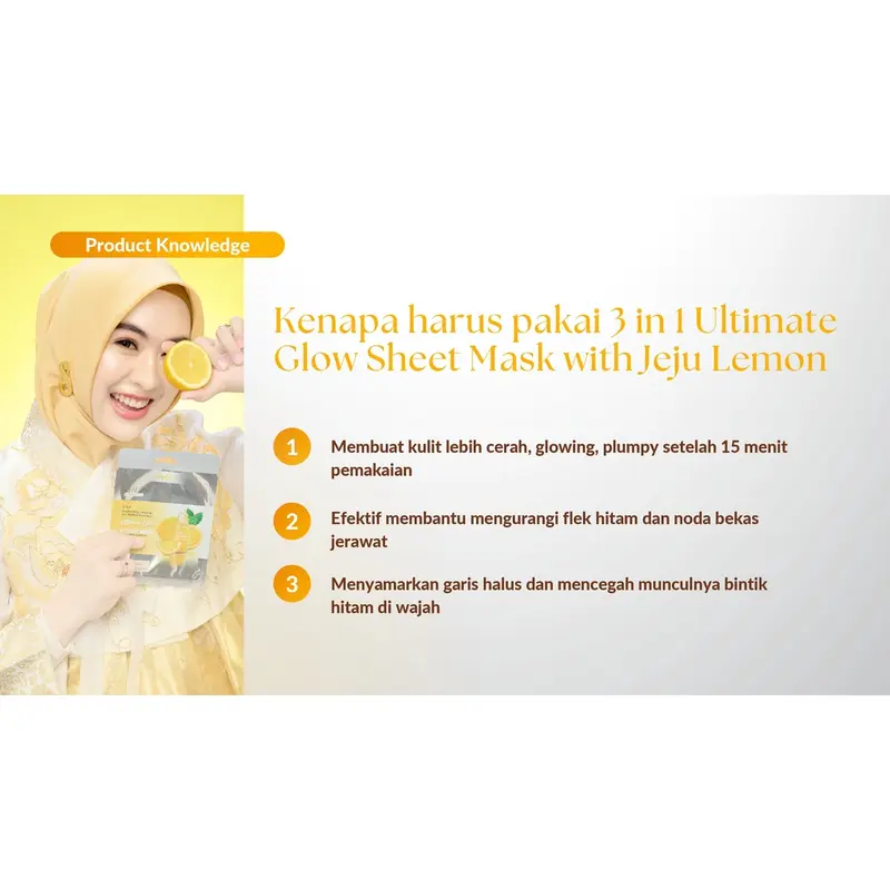 Reglow Sheet Mask 25 g / Masker Wajah 3in1 Ultimate Glow with Jeju Lemon / Mencerahkan Melembabkan Menghilangkan Flek Hitam Muka 7