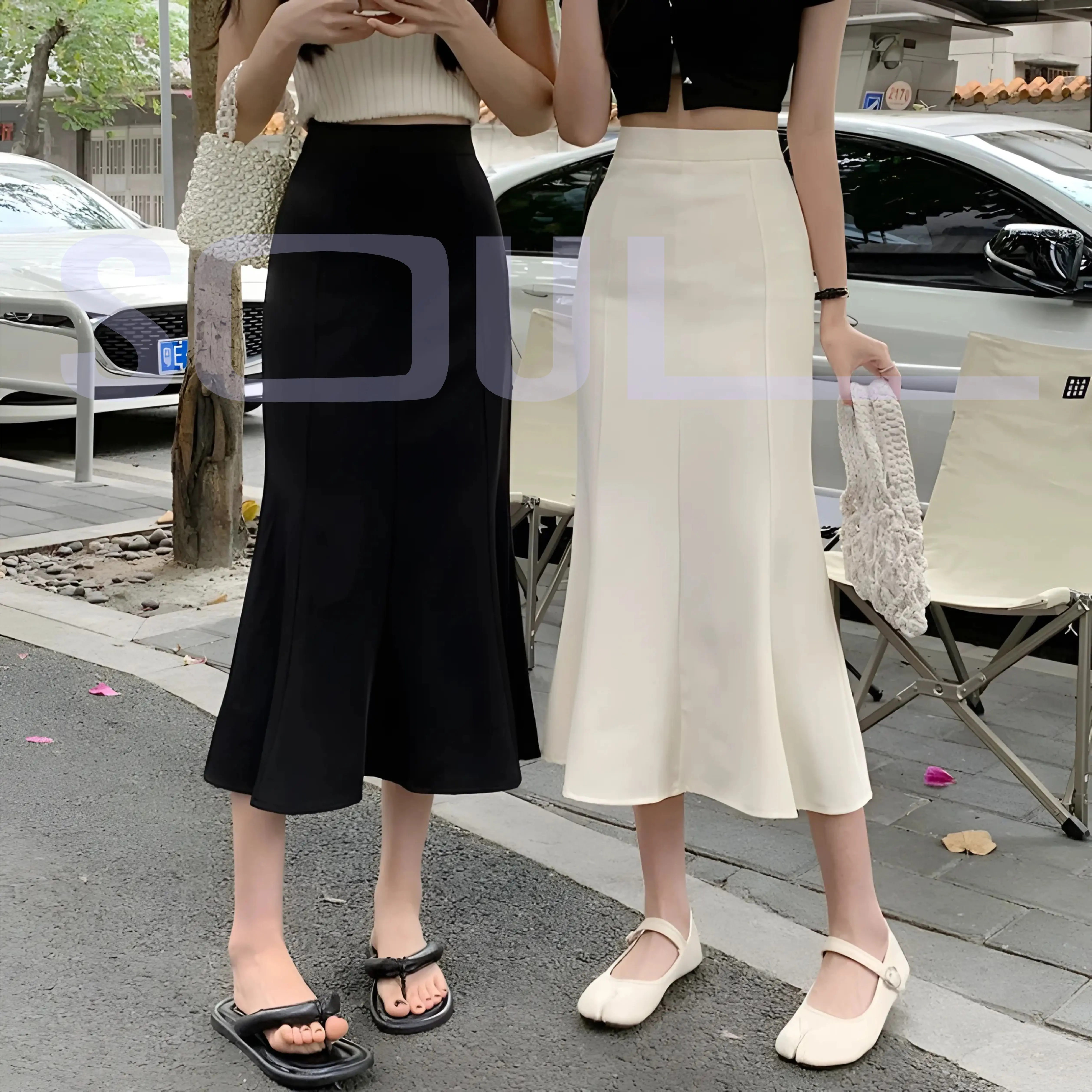 Rok Duyung Lunar Skirt Mermaid Formal Kerja Casual Wanita Ivory Milo Cream Dewasa - Bawahan, Cewek Scuba Panjang Maxi