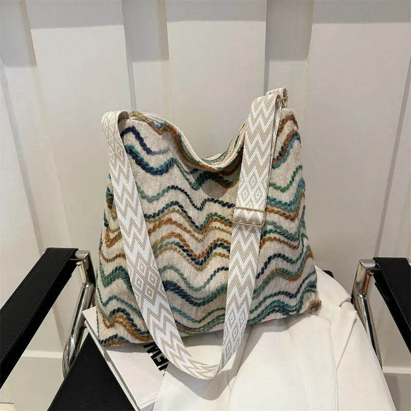 H&T Bohemian Wind Wave Pattern Kapasitas Besar Bag Satu Shoulder Bag Vacation Women's Bag Tote Wanita 8