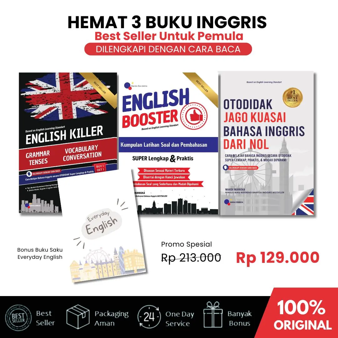 Paket Buku Bahasa Inggris Best Seller ( Otodidak Inggris Dari Nol, English Killer, English Booster) Bonus Everyday English