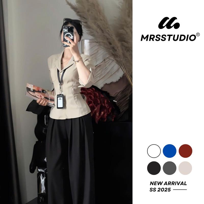 MRSSTUDIO Áo Sơ Mi Nữ Cổ Vest Buộc Eo Cá Tính MRA175G Mềm Mại Mẫu Mới SS 2025