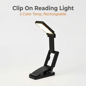 Lampu Meja Klip Tahan Lama, Lampu Baca Boleh Lipat dengan Penunjuk Bateri | TUV RG0 Cahaya Biru Rendah, 3-dalam-1 Suhu Warna, Kecerahan Boleh Diatur, Reka Bentuk Mudah Alih