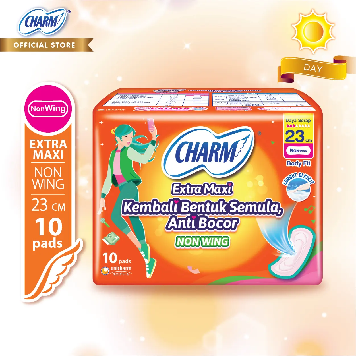 Charm Pembalut Body Fit Extra Maxi 23cm Non Wing 10 pads