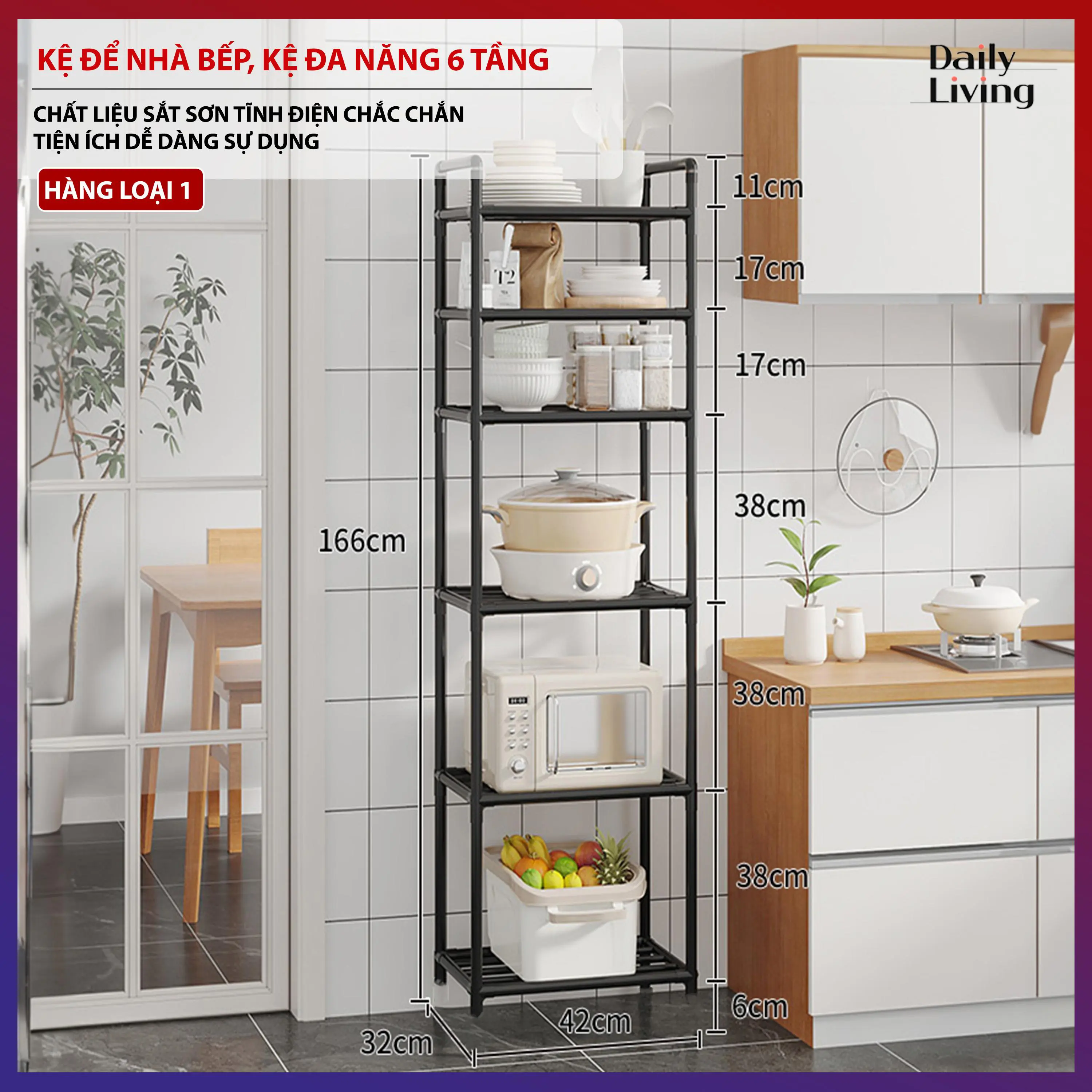 Kệ Nhà Bếp 6 Tầng Kệ Để Đồ Đa Năng Bằng Sắt Sơn Tĩnh Điện Lắp Ráp Đơn Giản Tiện Lợi Kitchen