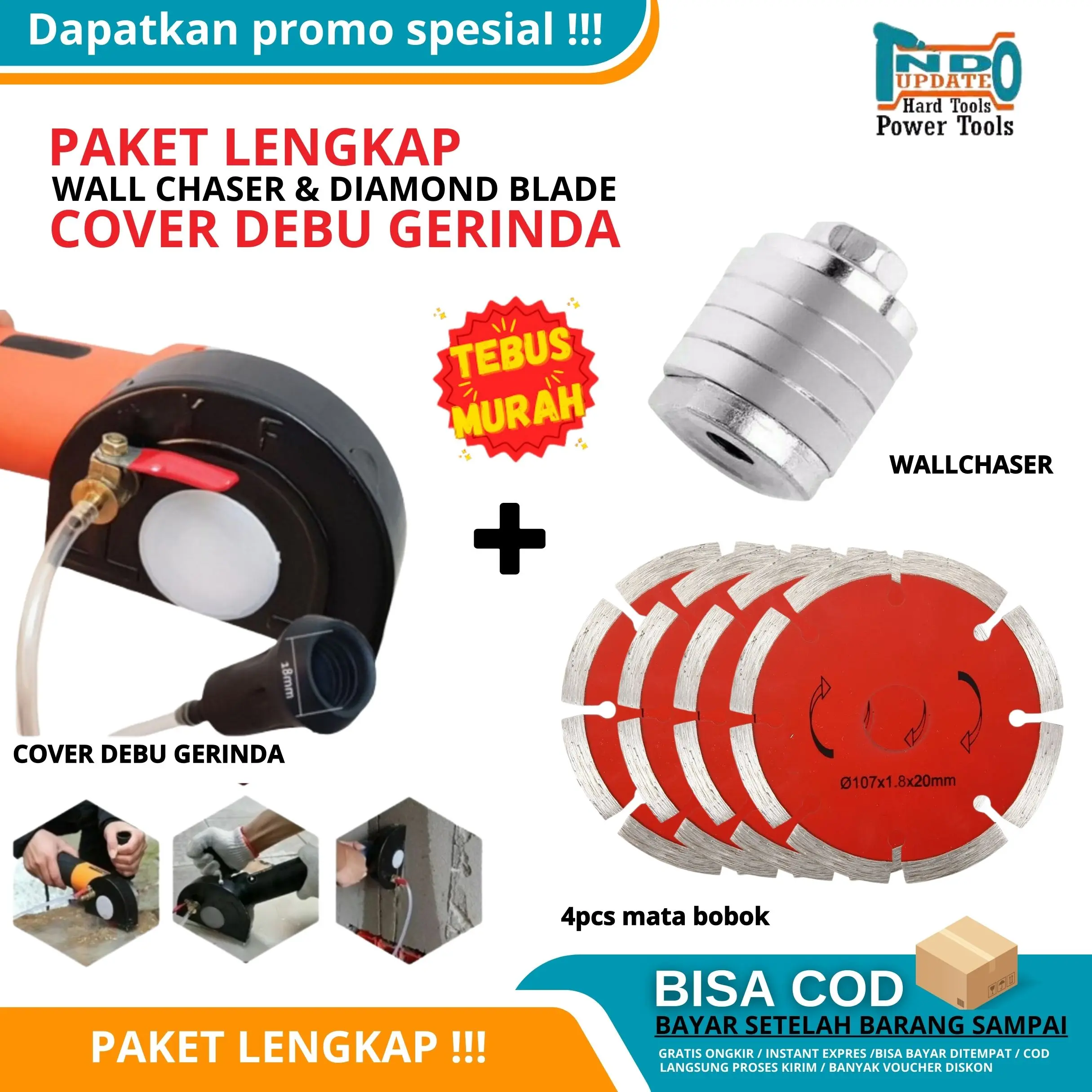 Adapter Wall Chaser Adapter Gerinda Jadi Mesin Bobok Set Cover Debu Mata Gerinda Diamond Blade 4pcs