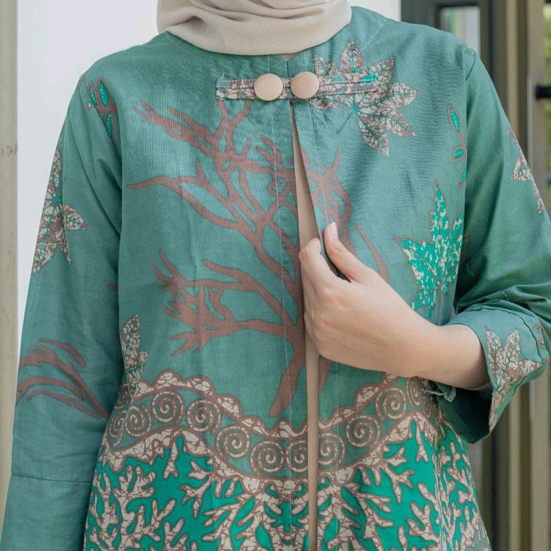 Blouse Adeeva - Atasan Batik Wanita Kerja Baju Batik Kantor Blouse Batik Seragam Katun Nyaman lengan 7/8 Panjang Motif 3