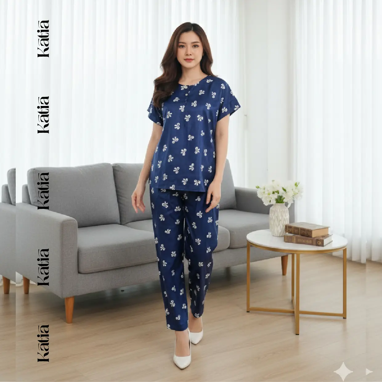 One Set - Setelan BabyDoll Rayon Celana Panjang Ld 110 Busui Friendly Baju Tidur Wanita Nyaman Lembut Motif Trendy