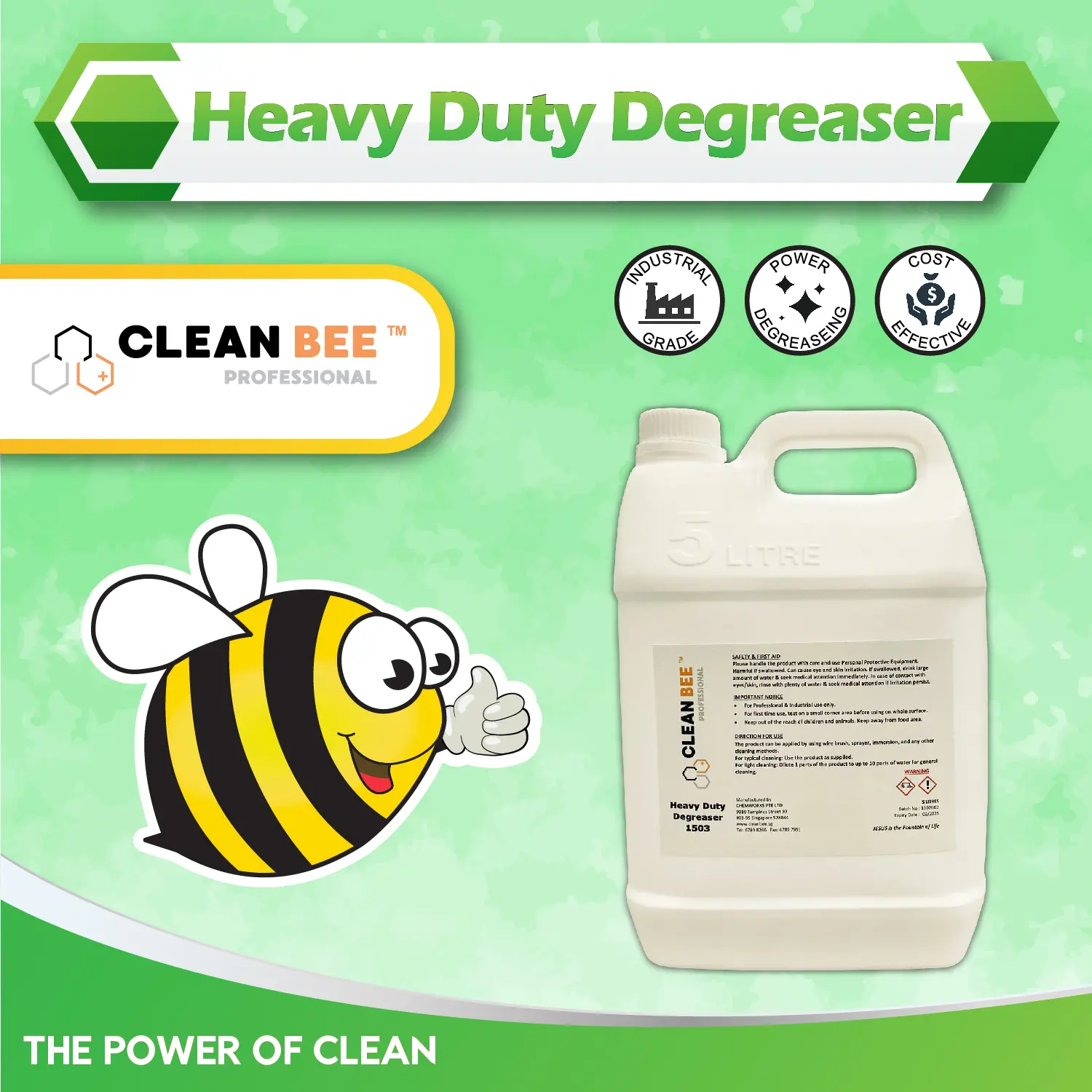 CLEANBEE Heavy Duty Degreaser 5L - Heavy Duty Formula, Penetrate deep & removes oil deposits & dirt effectively