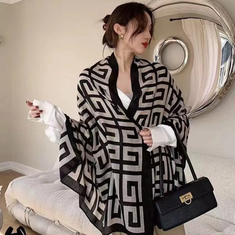 Khăn Quàng lụa, chất liệu Simili, thời trang mới, vải cotton và lanh, thích hợp cho các hoạt động ngoài trời, khăn choàng nữ, khăn quàng cổ, 180 * 80cm, thiết kế đơn giản, nhiều màu sắc, khăn lụa sang trọng Women Hoa 1