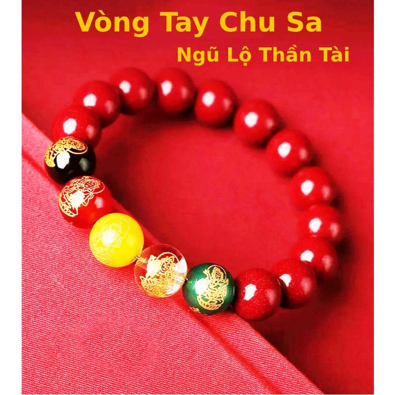  Vòng Tay Đá Chu Sa - Ngũ Lộ Thầ.n Tài   Mang May Mắn ,Tài Lộc,Bình An. 