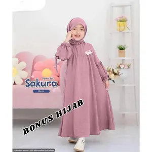 Abadi777 Gamis sakura Baju muslim anak Baju anak perempuan Bahan Cringkle Jesi Free Hijab 2-13 Tahun