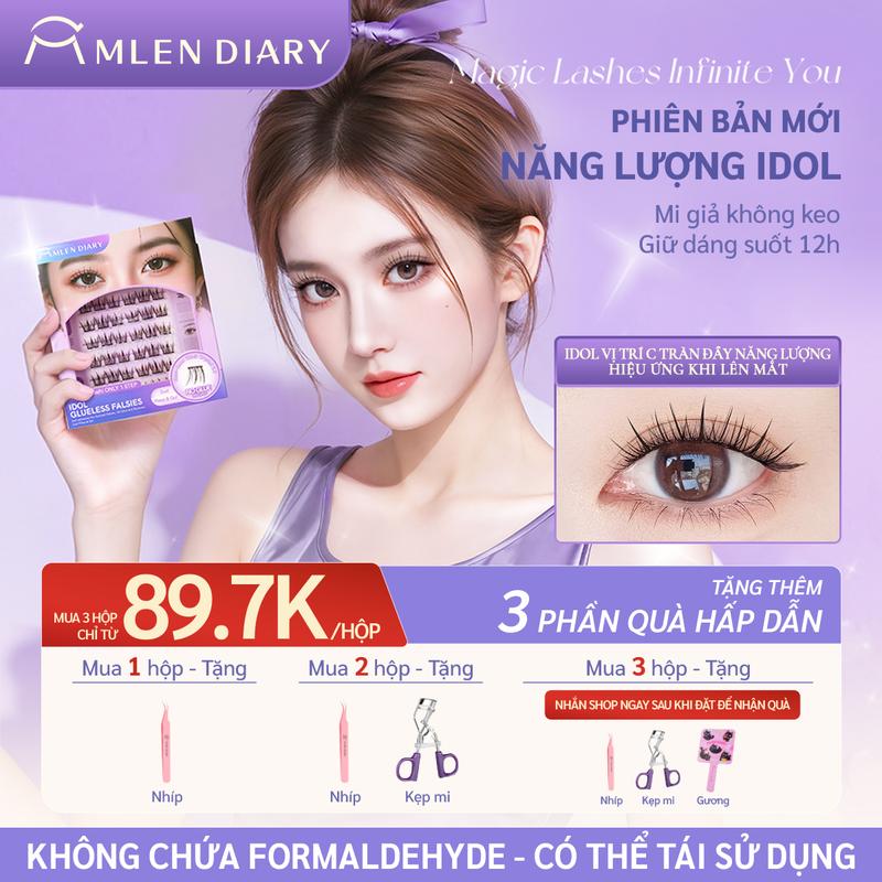 Mlen Diary - Mi Sẵn Keo IDOL, Mi Tự Dính, Mi Giả, Mi Sẵn Keo Pha Lê Đen, Dán Nhanh, Tiện Lợi, Mềm Mại, Mi Cụm Dễ Dùng, Tự Nhiên, Sợi Mi Mảnh, Có Thể Sử Dụng Được Nhiều Lần