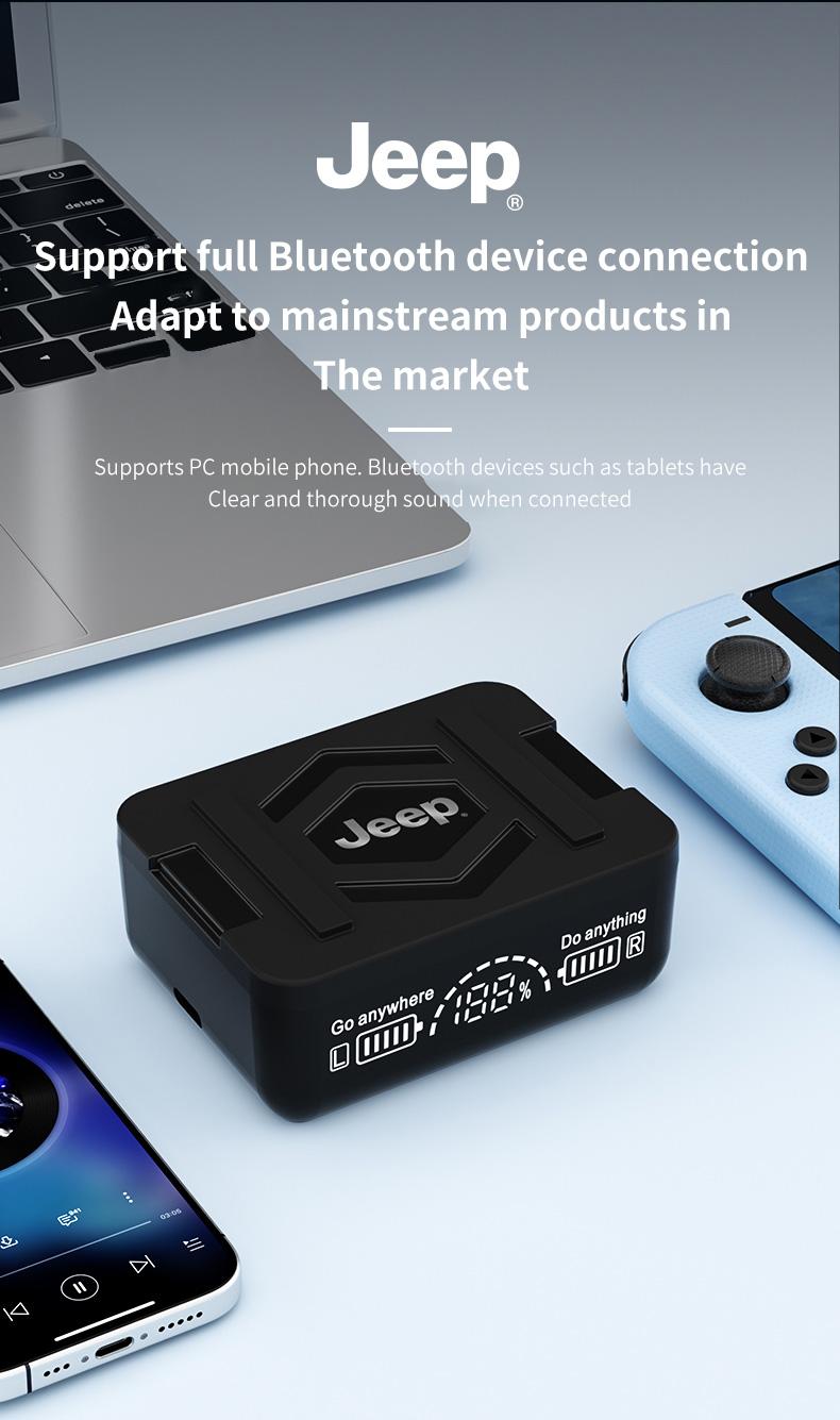 Jeep EW130 TWS Wireless Earbuds Bluetooth 5.4 Gaming Earphone Deep Bass Baterai Ekstra Besar Dengan fungsi Pengisian Terbalik IPX5 Waterproof Sports Headset with Mic