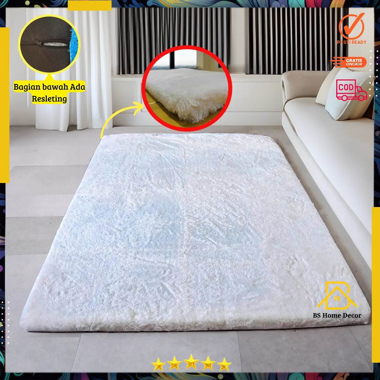 Karpet Elegan Fluffy lembut Tebal Non anti slip 1,6 meter x 0,9 meter
