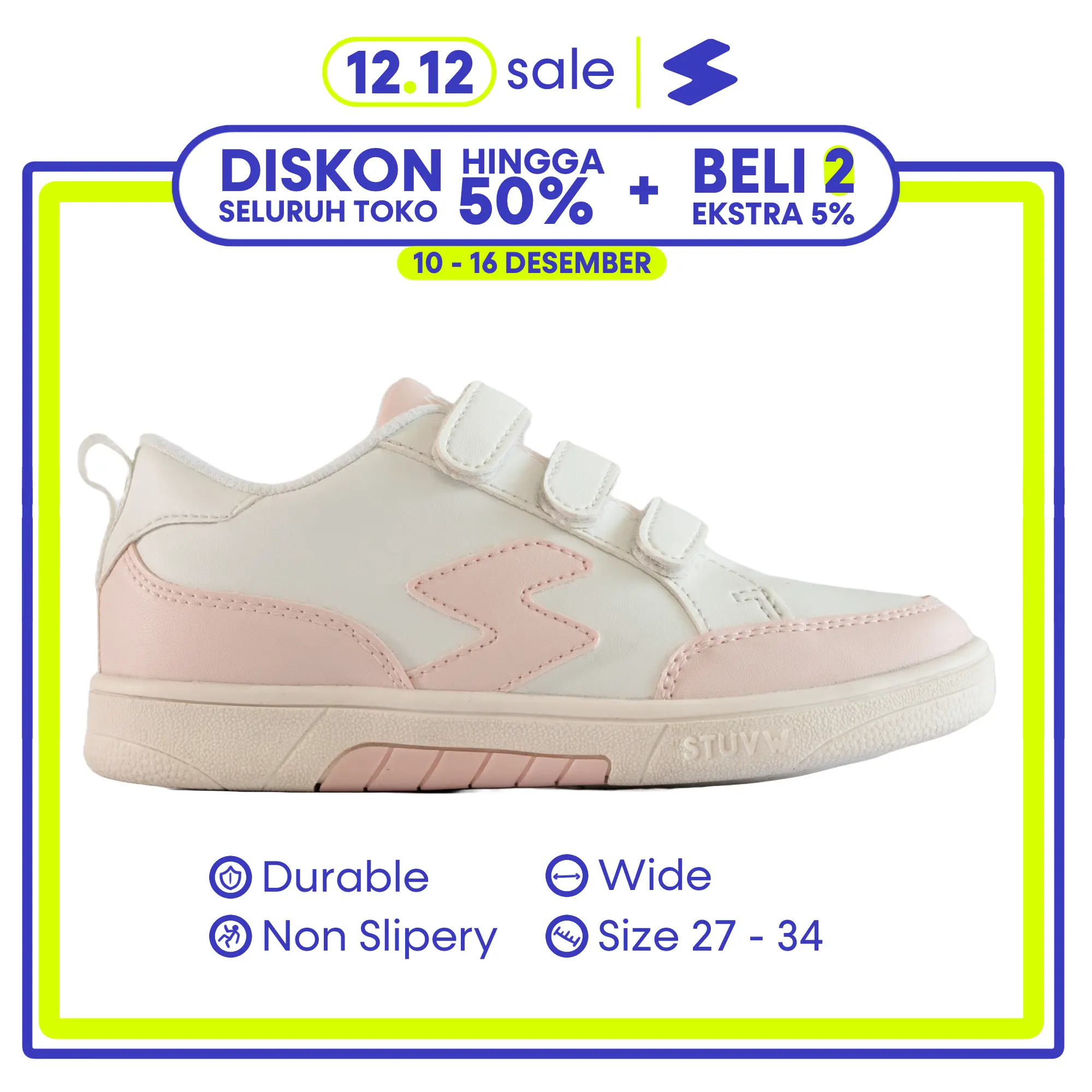 STUVW Cosmo Marshmallow - Sepatu Sneakers Anak Perempuan Pink dan Putih Fashion