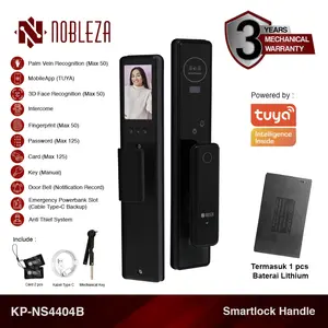NOBLEZA Smart Door Lock Kunci Pintu Digital Handle Camera Face Palm Recognition Handle Otomatis Digital WIFI TUYA FREYA MILIAN Black Grey