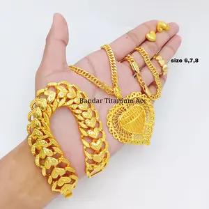 Set Perhiasan Wanita Motif Love Kendari Warna 24k Anti Karat Anti Luntur