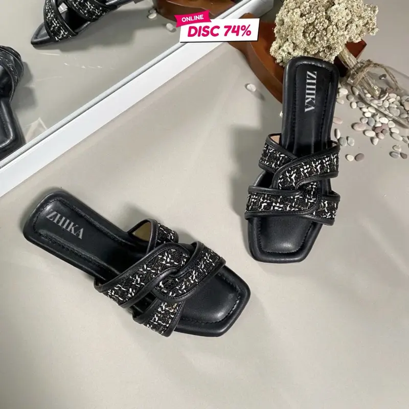 Sandal Teplek Wanita Sendal Cewek Super Empuk Sandal Kasual Trendy Hitam Krem ringan manis selop Shoes 3