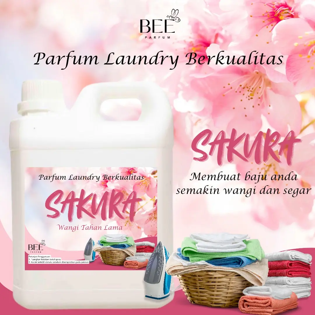 BEE PARFUM LAUNDRY aroma Sakura 1 Liter Terlaris Wangi Tahan Lama / Pewangi Pengharum Pakaian Laundry Berkualitas Bisa CODm