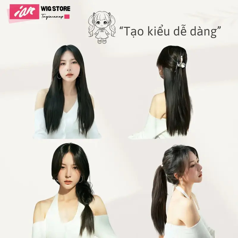 Sét tóc 3 mảnh kẹp thẳng cao cấp, dệt từ tơ hàn quốc hiện đại Women 3