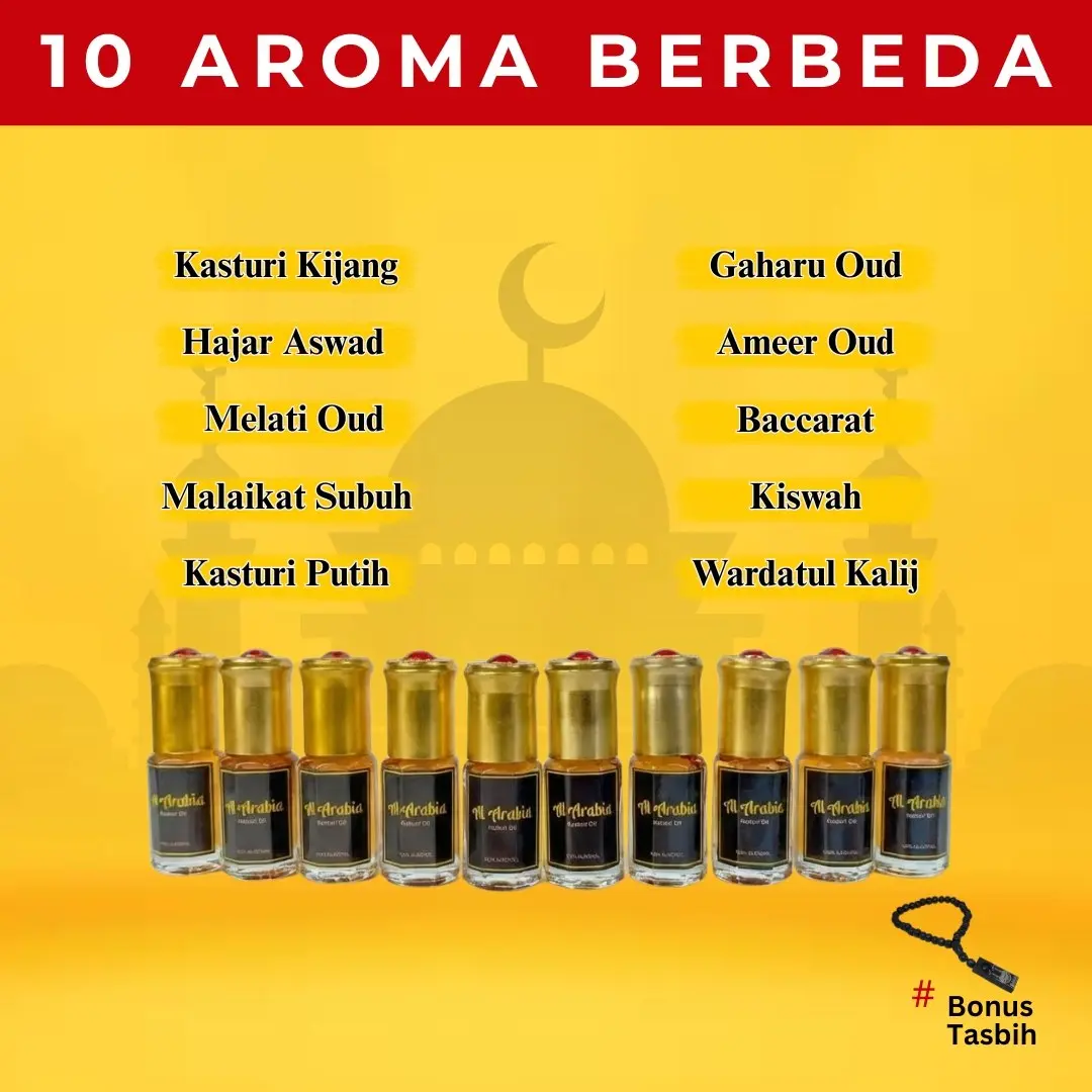 PAKET 10 BOTOL PARFUM AROMA BERBEDA + TASBIH