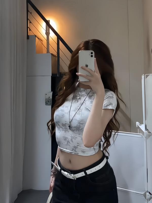 Áo Croptop Loang Màu Y2K Ôm Body Siêu Xinh – Áo Thun Croptop Nữ Phong Cách Streetwear Cá Tính, Chất Cotton Tăm Hàn