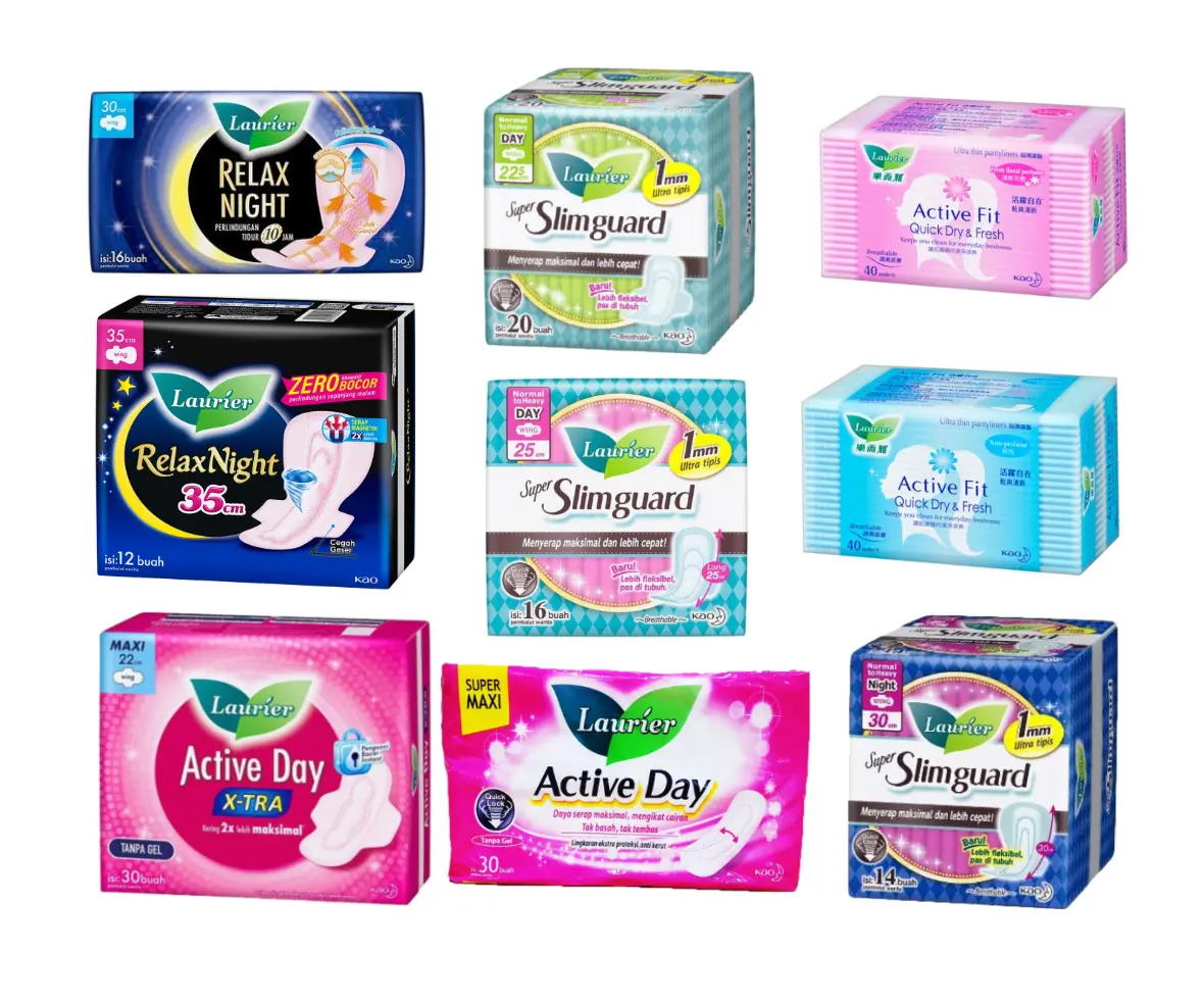 [BUNDLE OF 4] LAURIER COMFORTABLE PERIOD PAD, DAY SUPER MAXI, EXTRA MAXI, DAY NIGHT WING SLIMGUARD, RELAX NIGHT,PANTY LINER SCENTED, NON SCENTED sanitary  napkin