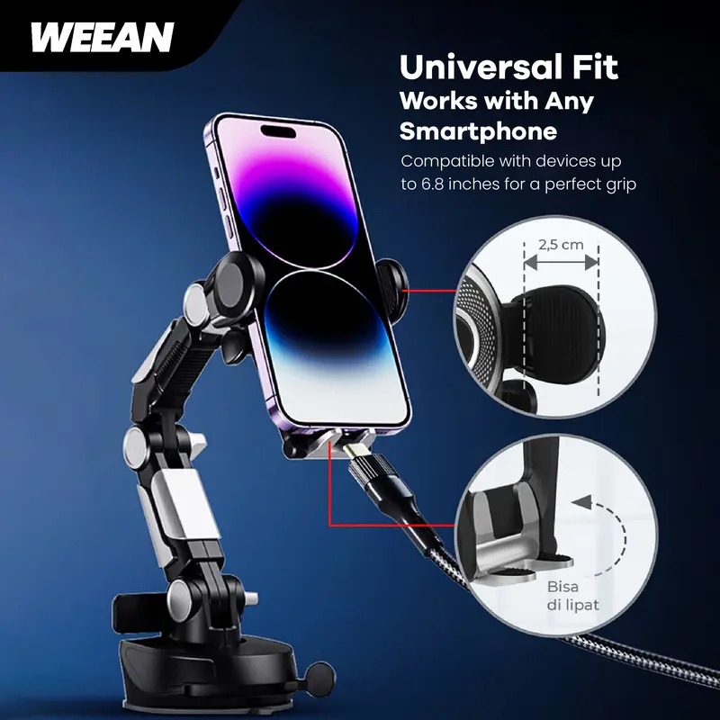 WEEAN Holder Hp Mobil Di Dashboard Dan Kaca Mobil - Phone Holder RoboGrip Multifungsi Penjepit Penyangga Hp Universal 3